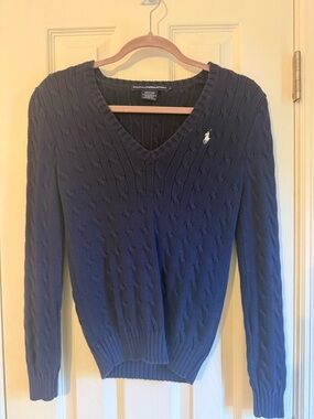 Ralph Lauren Men’s Navy Cable V-Neck Sweater